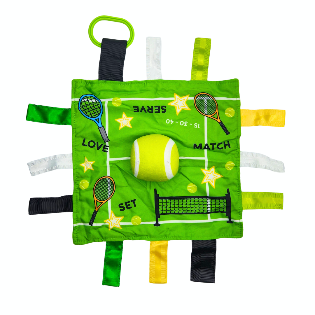 stroller toys baby Tennis Ball Baby Raquetball Lovey Tag Stroller Toy 10" x 10"