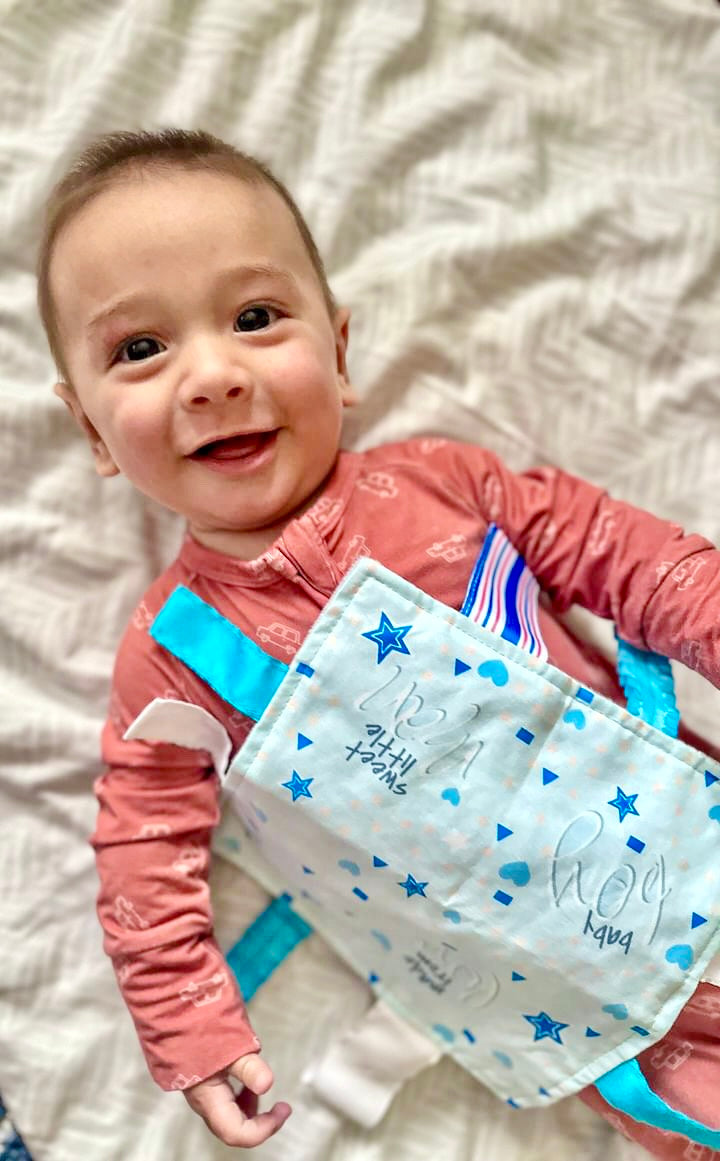 Baby Boy Newborn Hospital Blanket Blue Pink Tag Lovey Toy