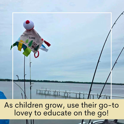 Fishing Bobber Baby Lovey Tag Stroller Toy 10" x 10"