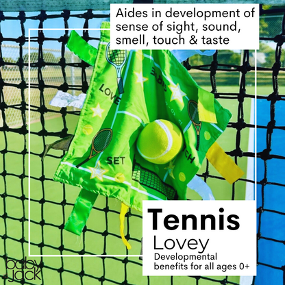 Tennis Ball Baby Raquetball Lovey Tag Stroller Toy 10" x 10"