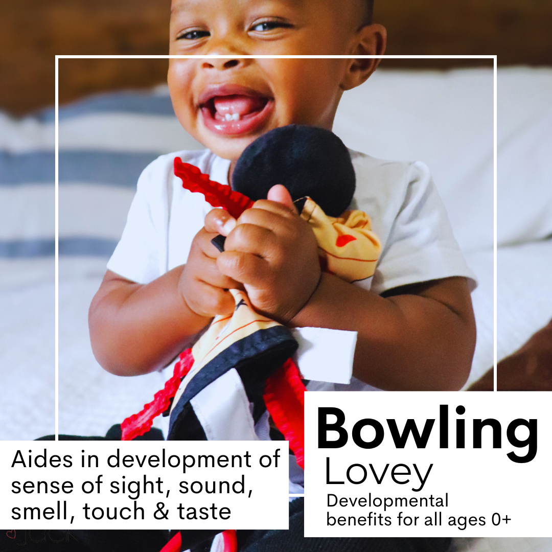 Bowling Ball Baby Lovey Tag Stroller Toy 10" x 10"