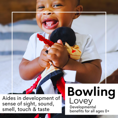 Bowling Ball Baby Lovey Tag Stroller Toy 10" x 10"