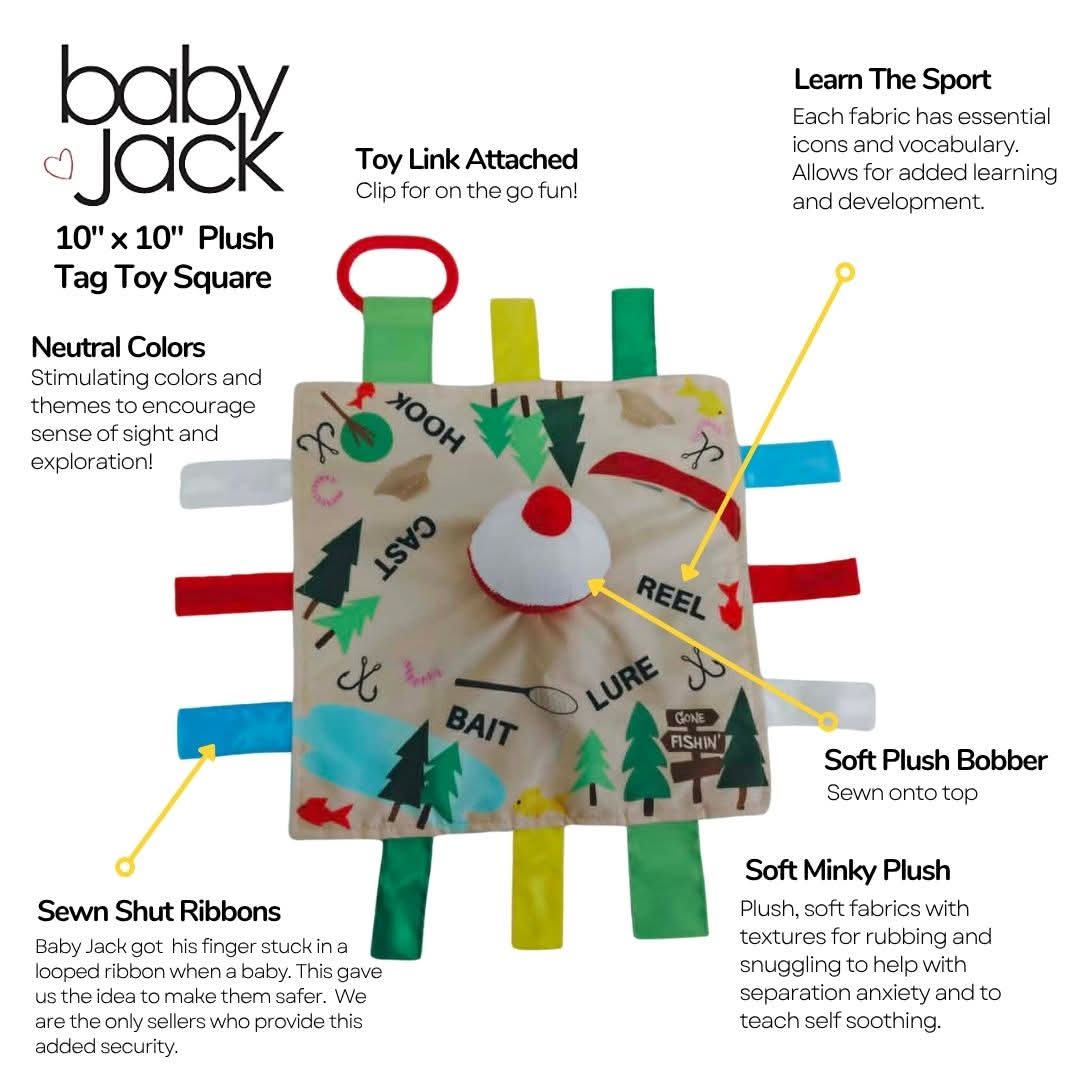 Fishing Bobber Baby Lovey Tag Stroller Toy 10" x 10"