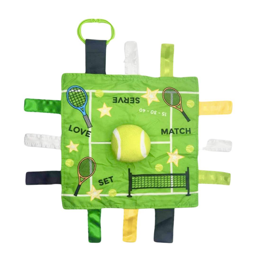 Tennis Ball Baby Raquetball Lovey Tag Stroller Toy 10" x 10"