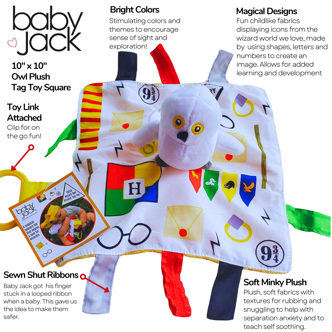 Wizard World Magical Boy Who Lived Baby Jack Learning Lovey Owl Plush Tag Toy 10" x 10"