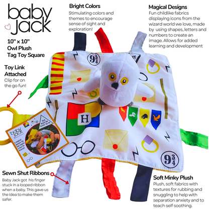 Wizard World Magical Boy Who Lived Baby Jack Learning Lovey Owl Plush Tag Toy 10" x 10"