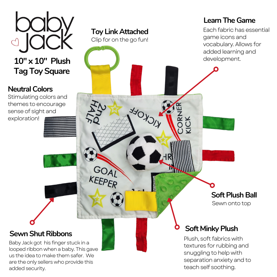 Soccer Plush Learning Lovey Stroller Tag Toy for Kids by Baby Jack & Co.