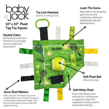 Tennis Ball Baby Raquetball Lovey Tag Stroller Toy 10" x 10"