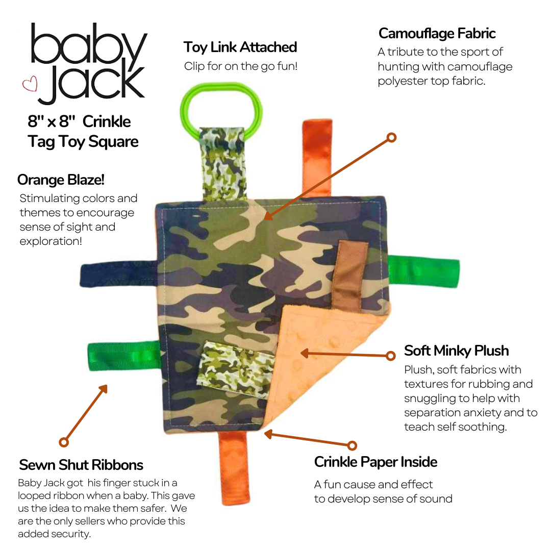 Hunting Camouflage Woods Blaze Orange Crinkle Tag Square Toy