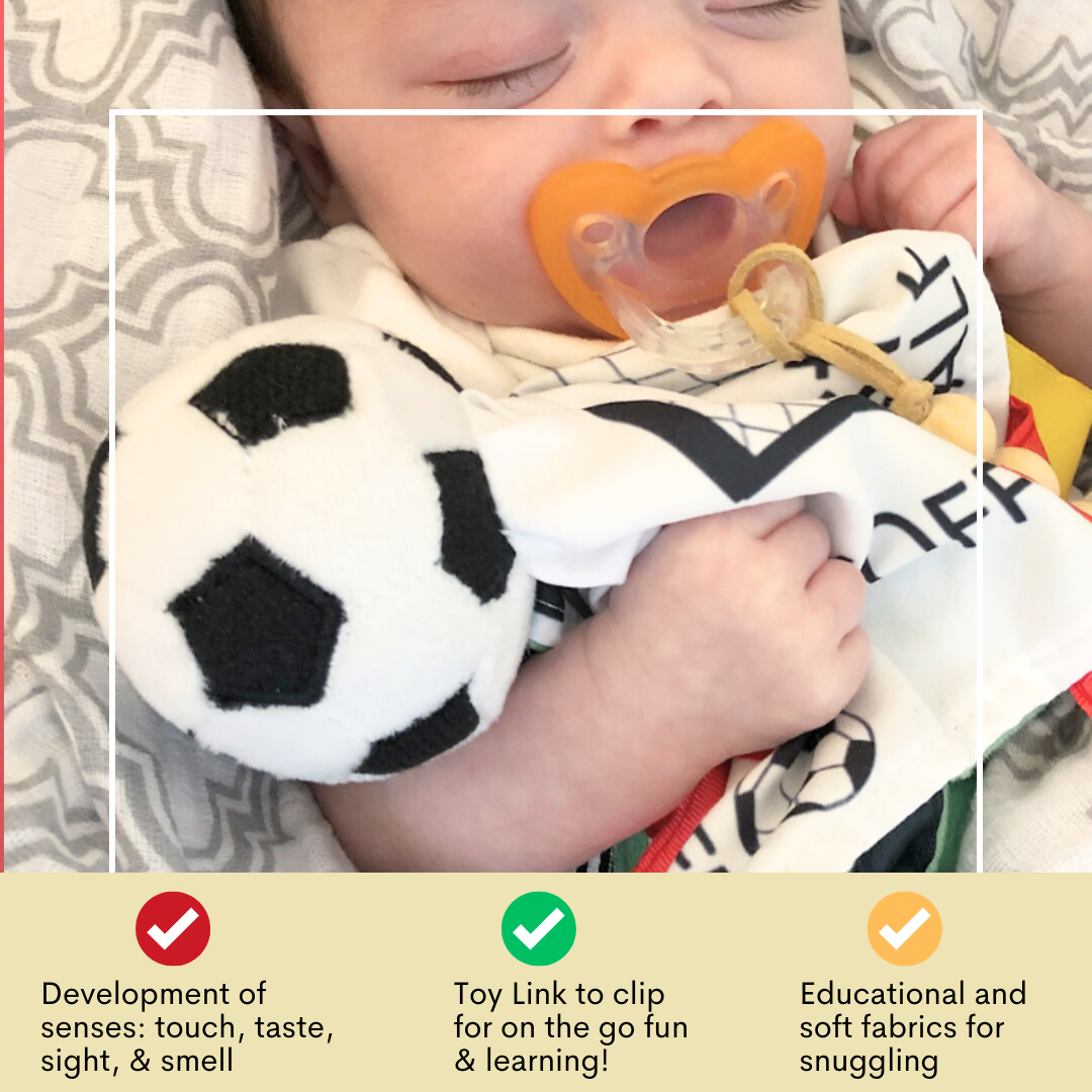 Soccer Plush Learning Lovey Stroller Tag Toy for Kids by Baby Jack & Co.