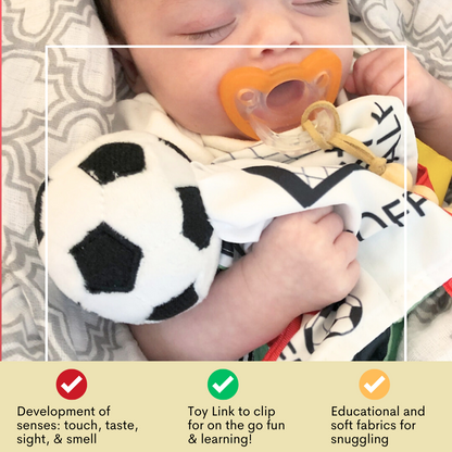 Soccer Plush Learning Lovey Stroller Tag Toy for Kids by Baby Jack & Co.