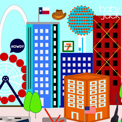 Dallas Texas City Stroller Toy Square with Tags