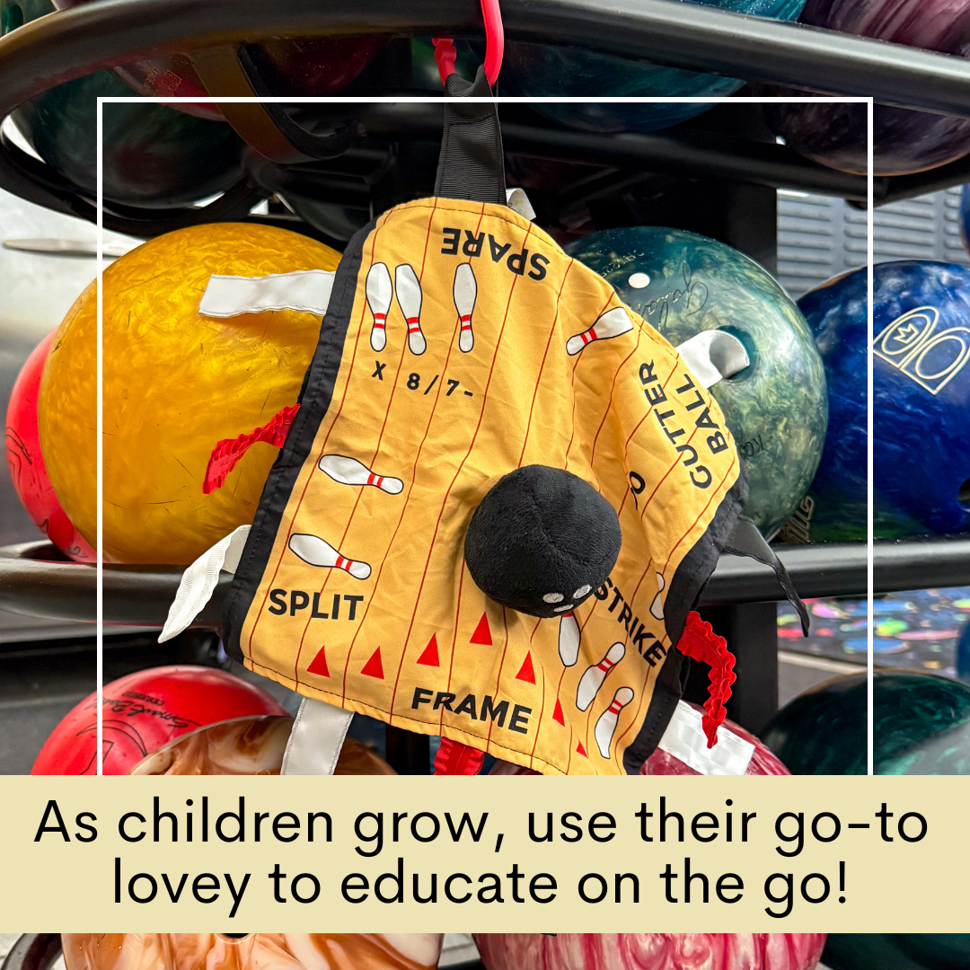 Bowling Ball Baby Lovey Tag Stroller Toy 10" x 10"