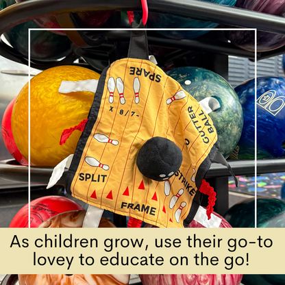Bowling Ball Baby Lovey Tag Stroller Toy 10" x 10"