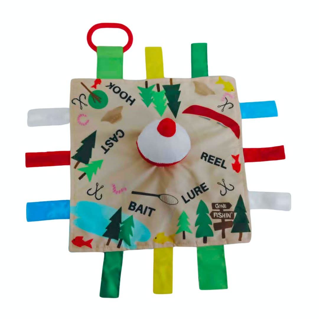 Fishing Bobber Baby Lovey Tag Stroller Toy 10" x 10"