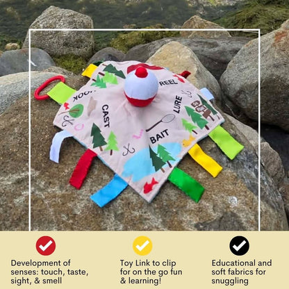 Fishing Bobber Baby Lovey Tag Stroller Toy 10" x 10"