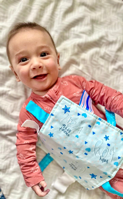 Baby Boy Newborn Hospital Blanket Blue Pink Tag Lovey Toy