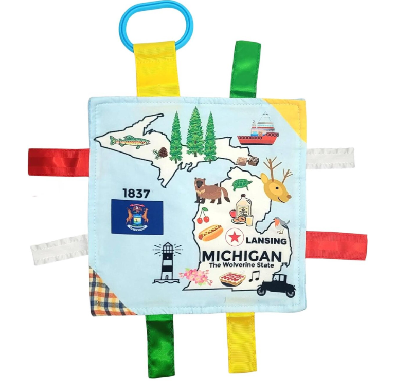 Michigan State Tag Toy Crinkle Square That Teaches Facts