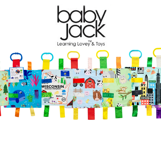 Baby Jack learning lovey tag toy sensory play developmental gift for babies toddlers