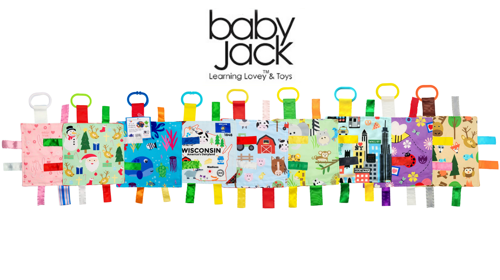 Baby Jack learning lovey tag toy sensory play developmental gift for babies toddlers