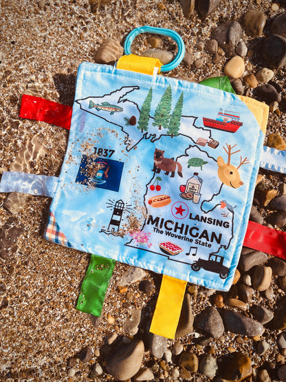 Michigan State Tag Toy Crinkle Square That Teaches Facts