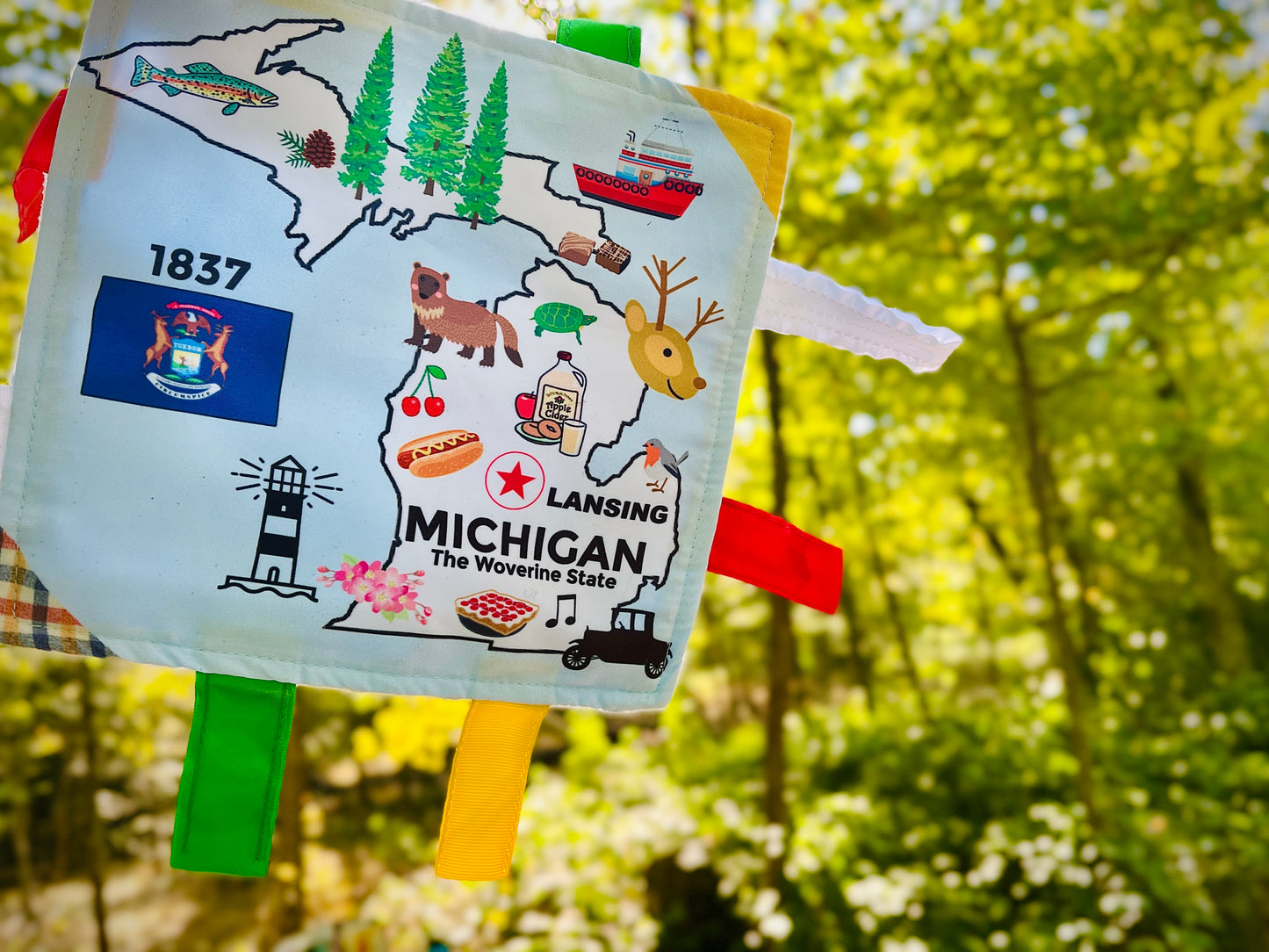 Michigan State Tag Toy Crinkle Square That Teaches Facts