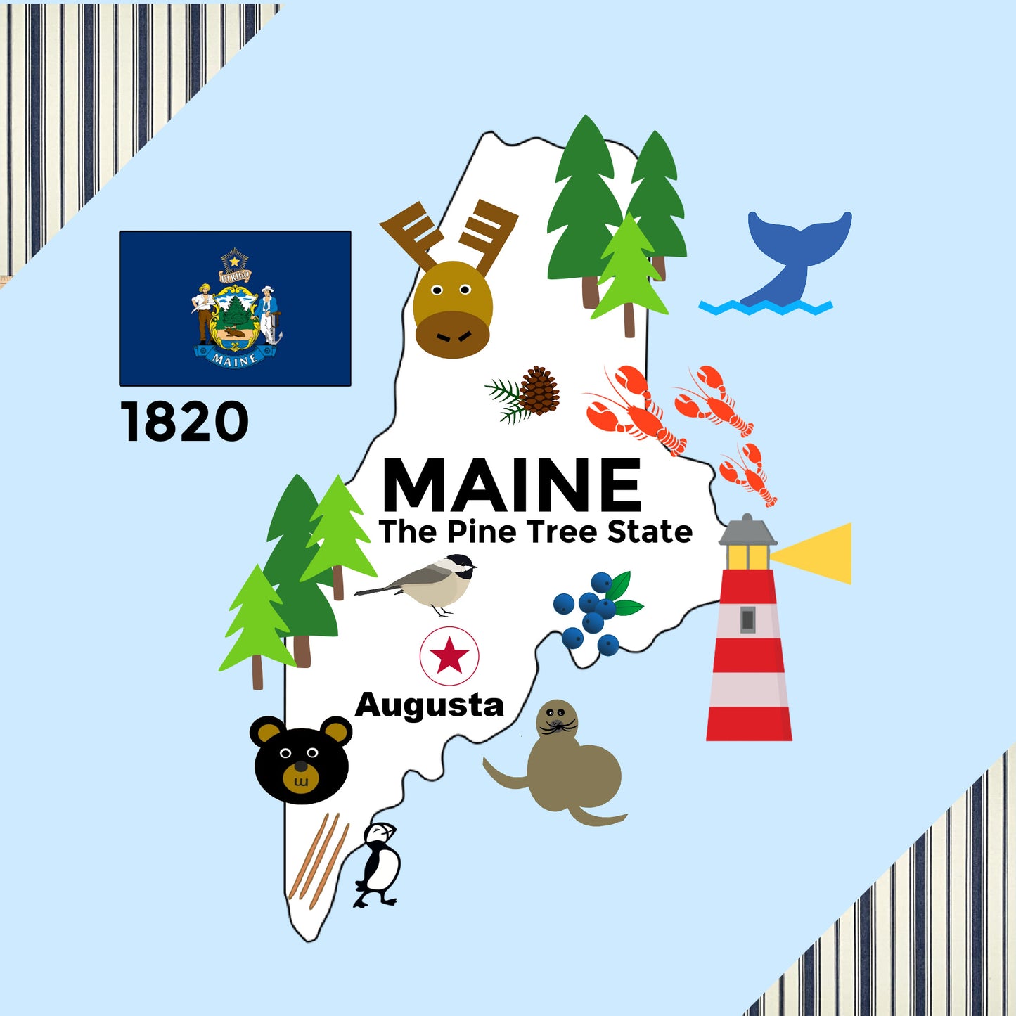 Maine State Tag Toy Crinkle Square That Teaches Facts