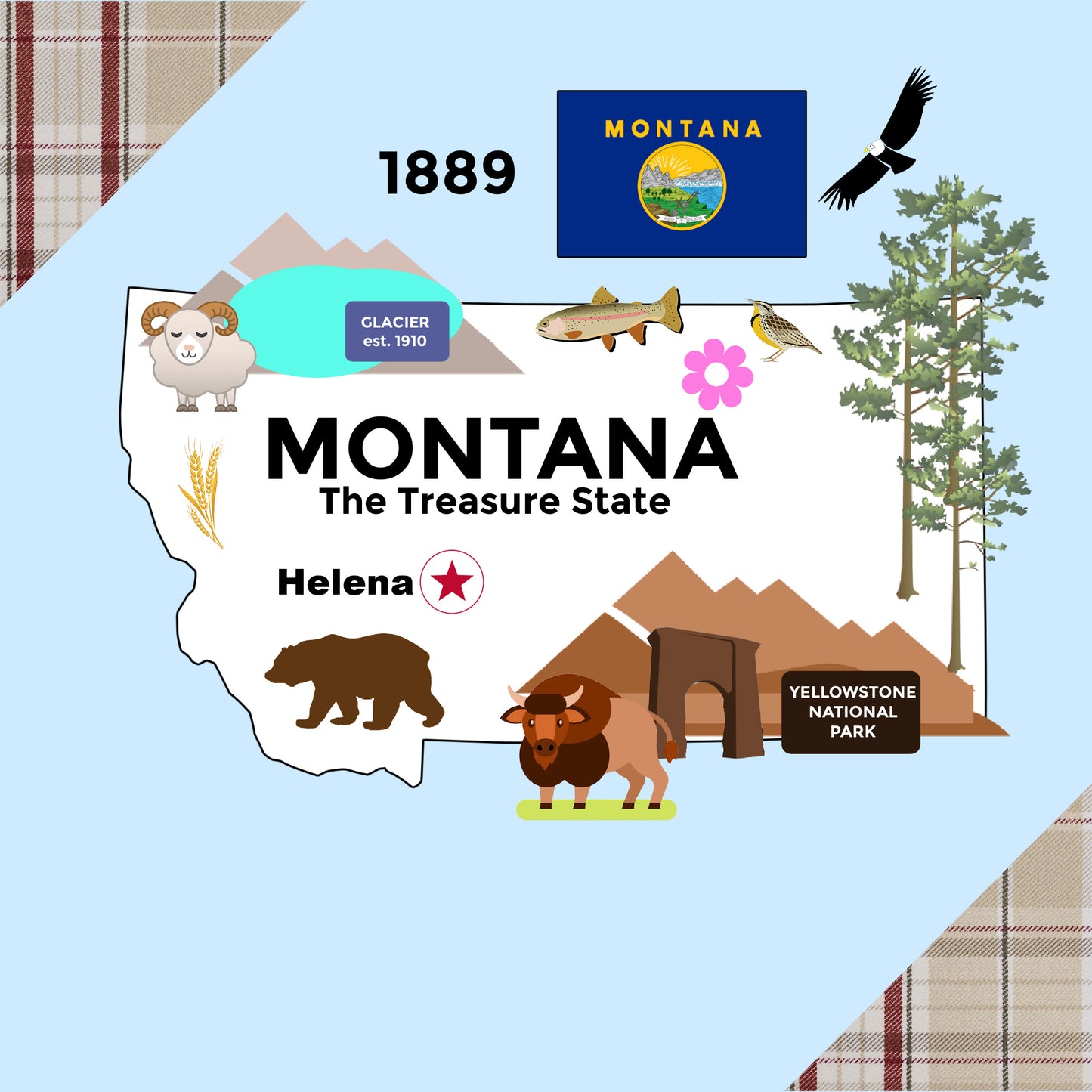 Montana State Tag Toy Crinkle Square That Teaches Facts