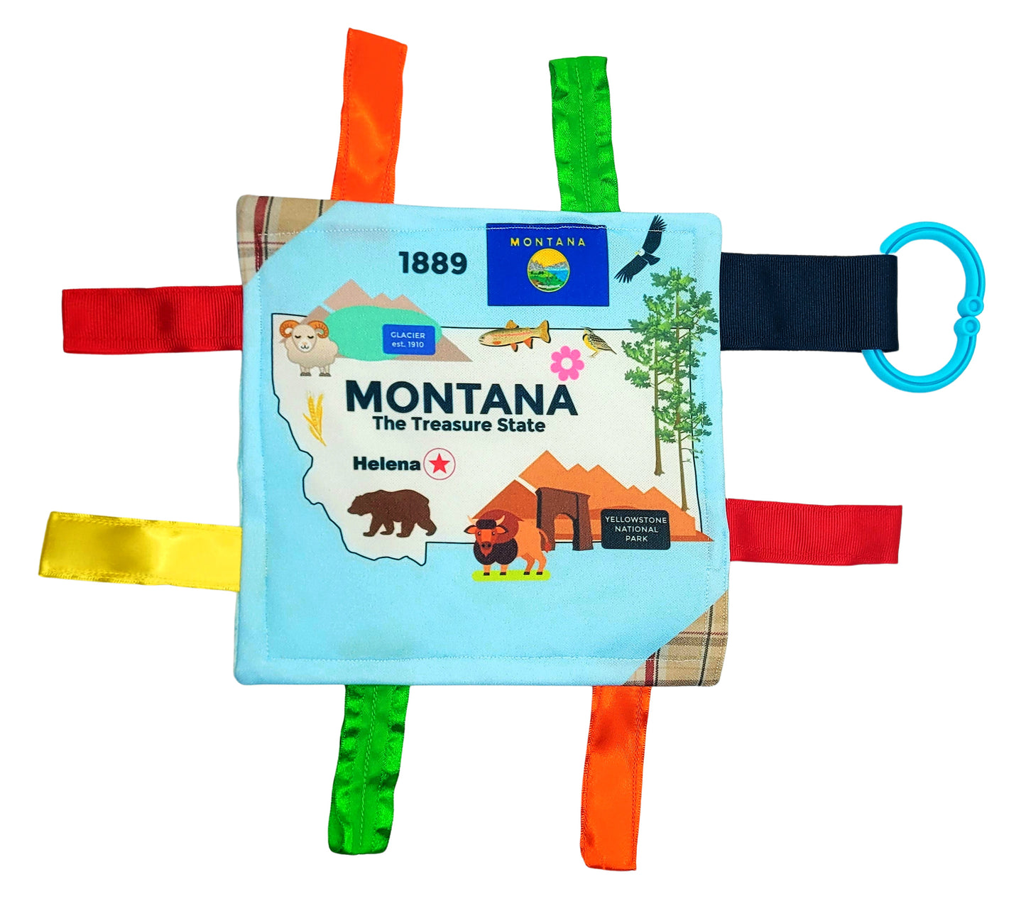 Montana State Tag Toy Crinkle Square That Teaches Facts