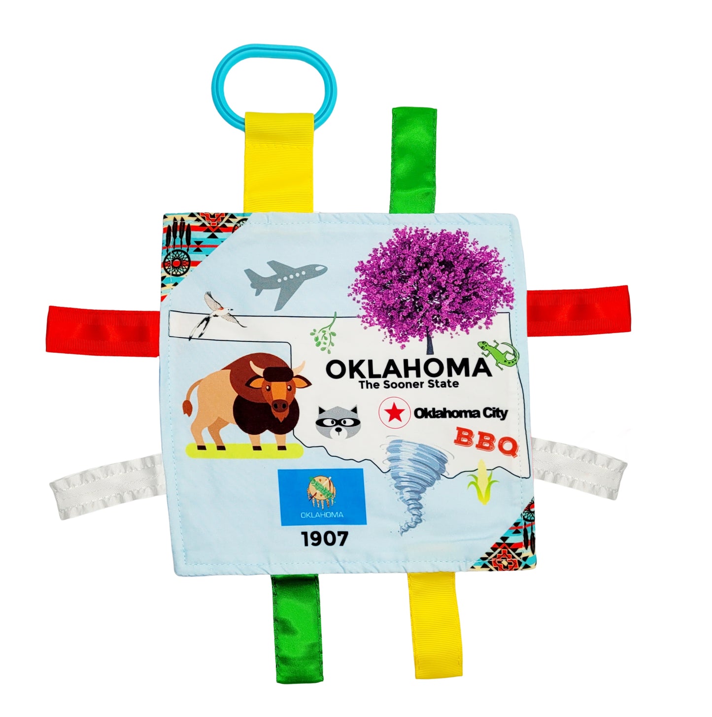Oklahoma State Tag Toy Crinkle Square That Teaches Facts