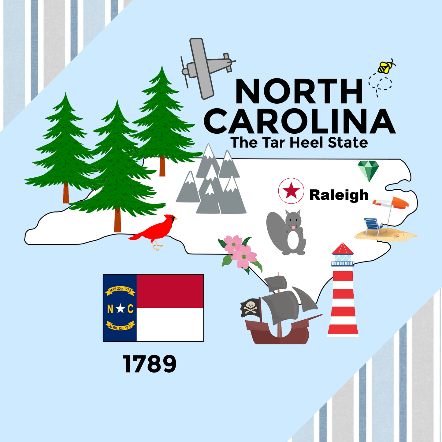 North Carolina State Tag Toy Crinkle Square That Teaches Facts