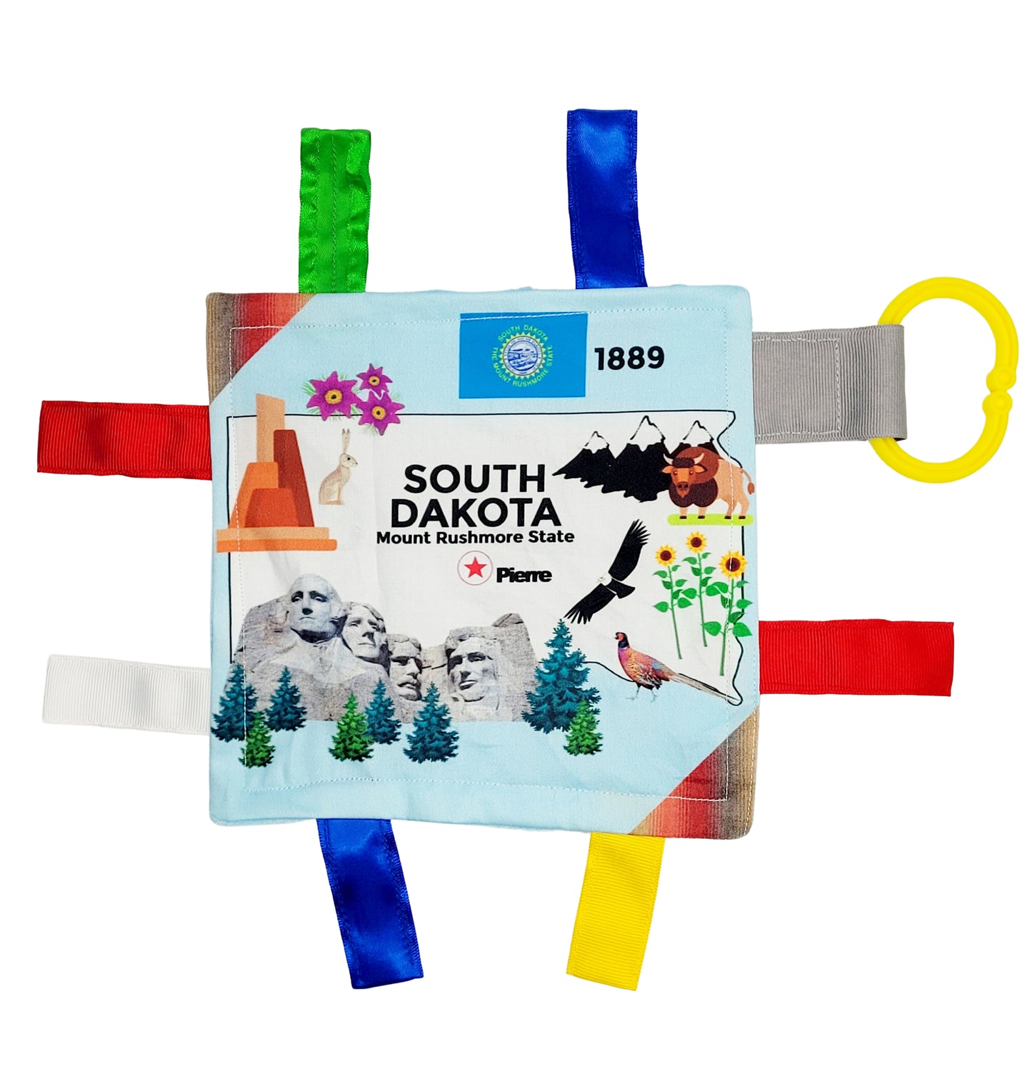 South Dakota State Tag Toy Crinkle Square That Teaches Facts