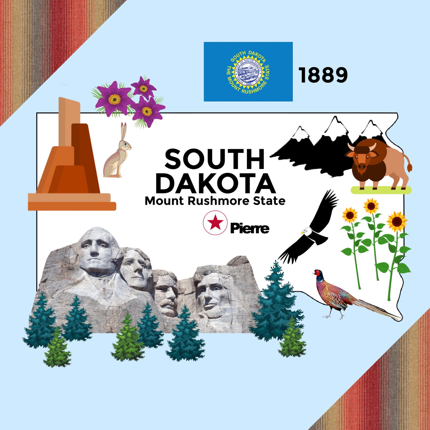 South Dakota State Tag Toy Crinkle Square That Teaches Facts