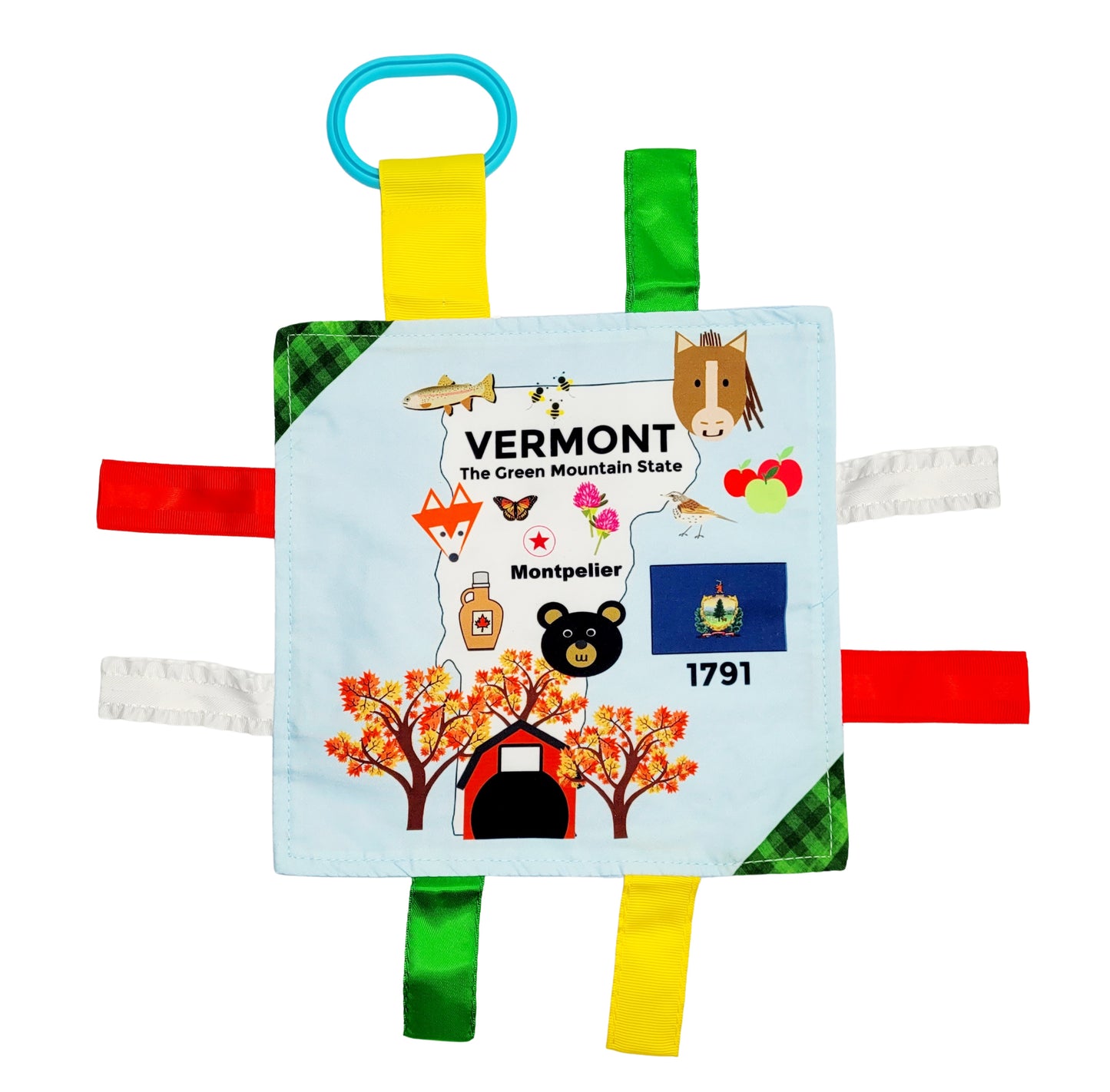 Vermont State Tag Toy Crinkle Square That Teaches Facts